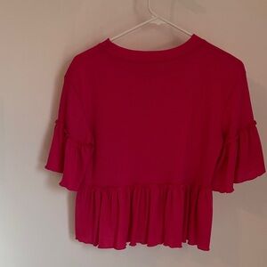 AlRuffled Short-Sleeve Peplum Top - Hot Pink